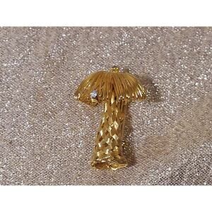 Vintage Gold Tone Wire Palm Tree Brooch Pin With Rhinestones Accent Piece
